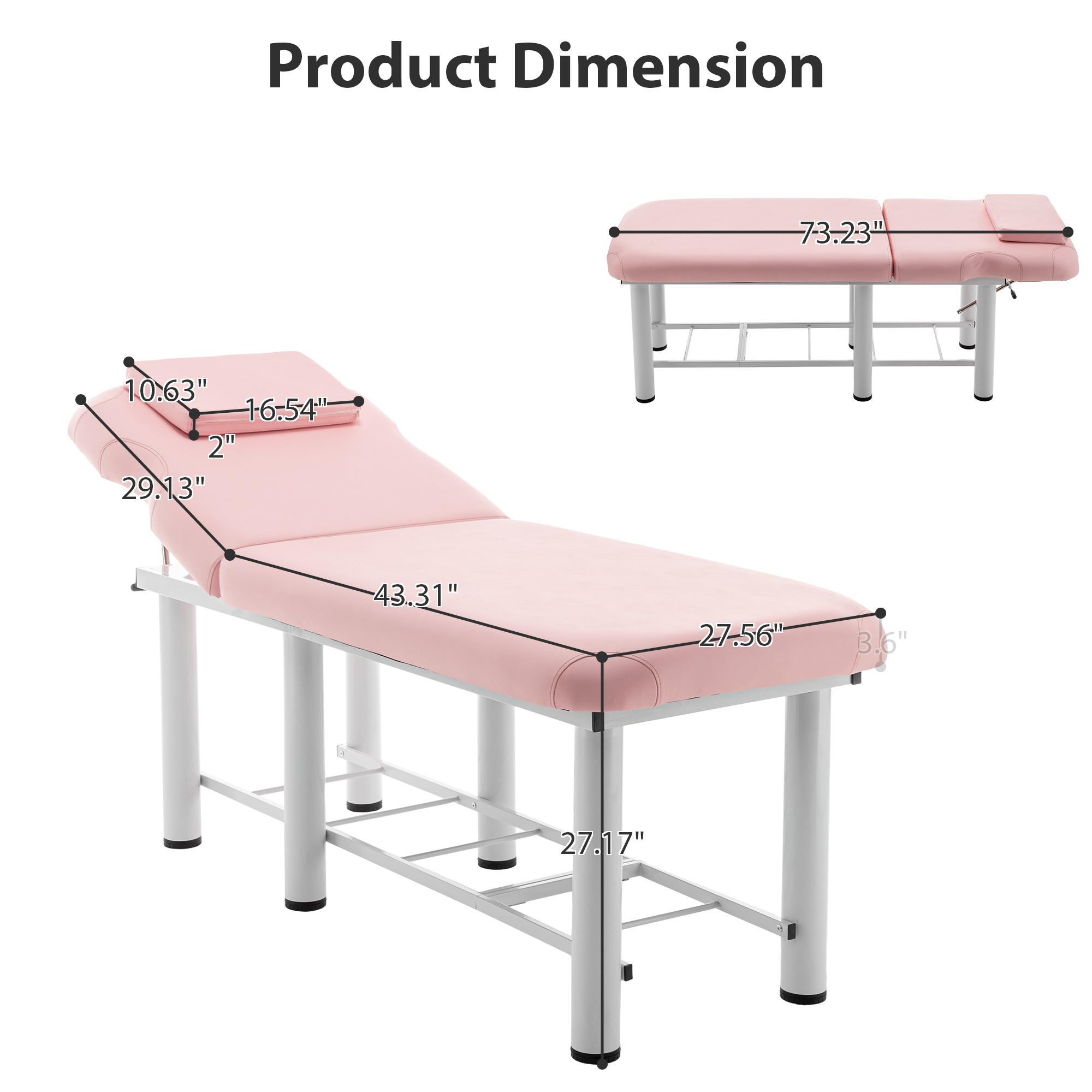 Professional Massage Bed 73 Inch, Treatment Table Salon with Removable Headrest, Stationary Physical Therapy Table Spa Facial with Adjustable Backrest, Steel Frame, Pink