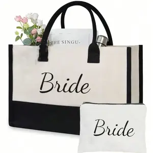 Bride Handbag and Makeup Bag Set, Personalized Bride Gift, Wedding Party, Engagement, Honeymoon, Best Friend Present, Bridal Souvenir