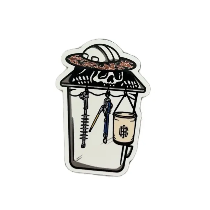 Skeleton Lineman in Bucket Hardhat Sticker - Perfect Gift & Appreciation Present