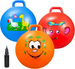 Bouncy Balls with Handle for Kids Ride On Toys Balls for Kids 3 4-8 3 Pack Hopper Ball 18 Inch Size with Air Pump for Kids Jumping Sports Ride Games Balance Exercise Indoor Outdoor Fun