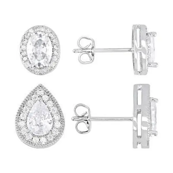 JTV White Cubic Zirconia Rhodium Over Brass Earring Set of 2 6.74ctw
