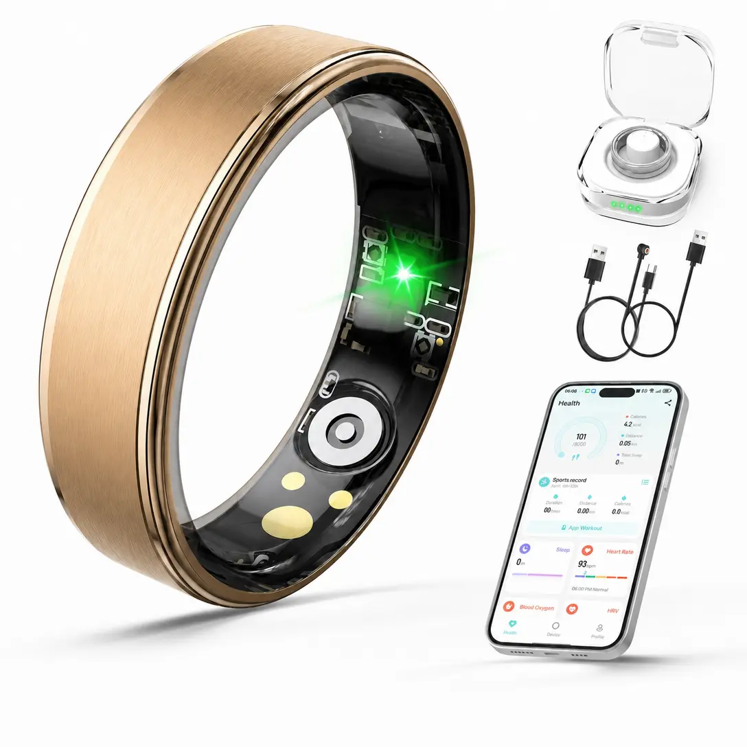KOUO TK20 Unisex Stainless Steel Wearable Smart Ring -Wireless Bluetooth Smart Sports Device, IP68 Waterproof forSwimming, All-Day Heart Rate/SpO2 Monitoring, SleepAnalysis, Free iOS/Android APP, Portable Charging Case,Remote Camera, Pedometer, Smart