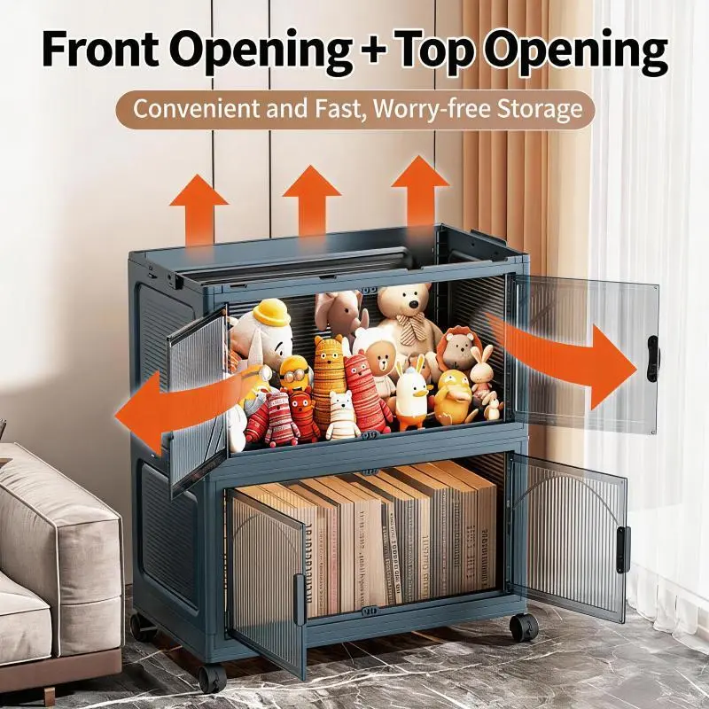 4 Tier Folding Storage Containers with Wheels, Stackable Collapsible Plastic Bins, Durable Organizer for Kitchen Pantry and Closet 4 Tier Folding Storage Containers with Wheels, Stackable Collapsible Plastic Bins, Durable Organizer for Kitchen Pantry and Closet