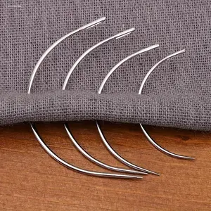 4pcs/set Silvery Big Eye Curved Hand Sewing Needles For Craft Curved Needle Doll Hand Sewing Curved Needle Semicircular Curved Needle Repair Sofa Fur Leather Needle Corner Hand Sewing Needle