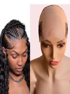 2pcs Lace Wig Grip Cap for Glueless Wig, 9x6 Transparent Lace Reusable Wig Caps, Adjustable Non-Slip Wig Cap for Women(Brown)
