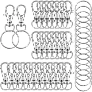 70 count Swivel Snap Hooks with Key Rings, Metal Lobster Claw Clasp,  Rings for Crafts 1.25inch/32mm