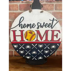 Home Sweet Home Baseball Welcome Door Hanger Home Sweet Home Softball Door Hanger Round Sign Baseball Round Door Sign Softball Round Sign