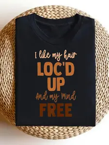 Men's Black Empowering Loc'd Up & My Mind Free Graphic T Shirt with Dreadlock Woman Design Bold Statement Crew Neck Casual Tee for Casual Attire Parties & 4th of July Comfortable Regular