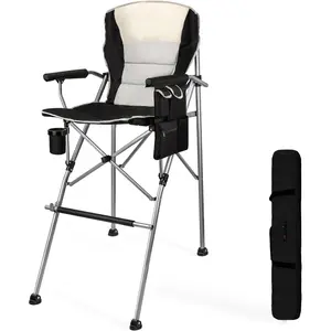 Foldable Directors Makeup Salon High Chair - Portable Camping Bar Height Folding Photoshoot Chairs with Stroage Bag Cup Holder Non-Slip Footrest, Supports 400 lbs Black Tall Director Chair