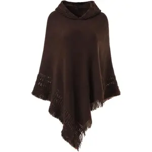 Ferand Ladies' Hooded Cape with Fringed Hem, Crochet Poncho Knitting Patterns for Women Ferand