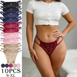 Women's Lady Mid-Waist Slimming Panties (Pack of 10) - Thin Minimalist Cutout Lace Triangle Briefs, Scalloped Edges, Polyamide Blend Breathable Fabric, Rhinestone "LOVE" Waistband for Everyday Wear, Body-Friendly Briefs, Buttery-Soft Briefs