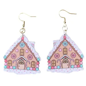 Groovy Gumdrops Gingerbread Christmas House Earrings
