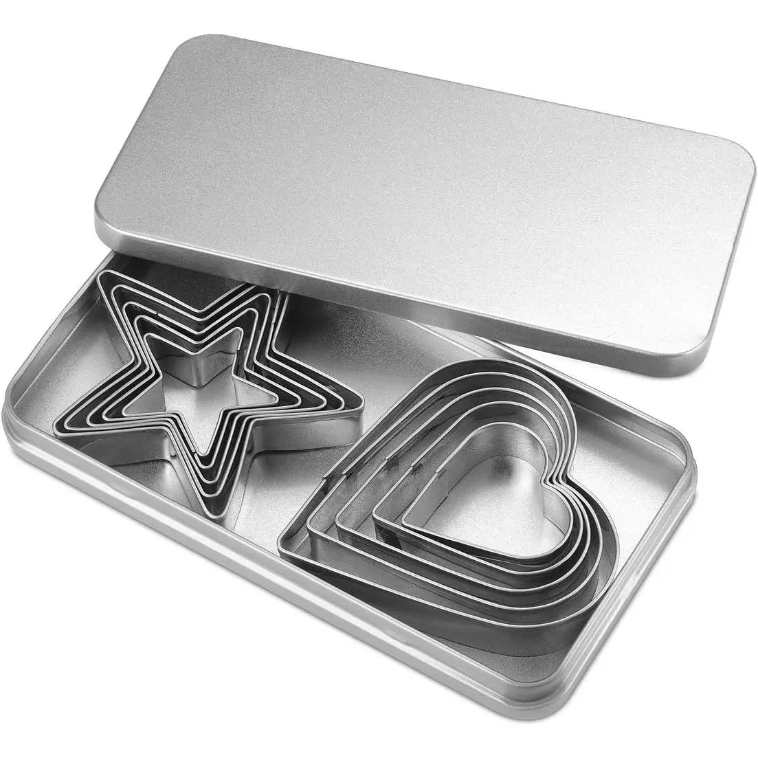 10 count Cookie Cutters Set Stainless Steel Biscuit  Love Heart Shape and Star Shape Baking Vegetable Donuts Shape Cutters