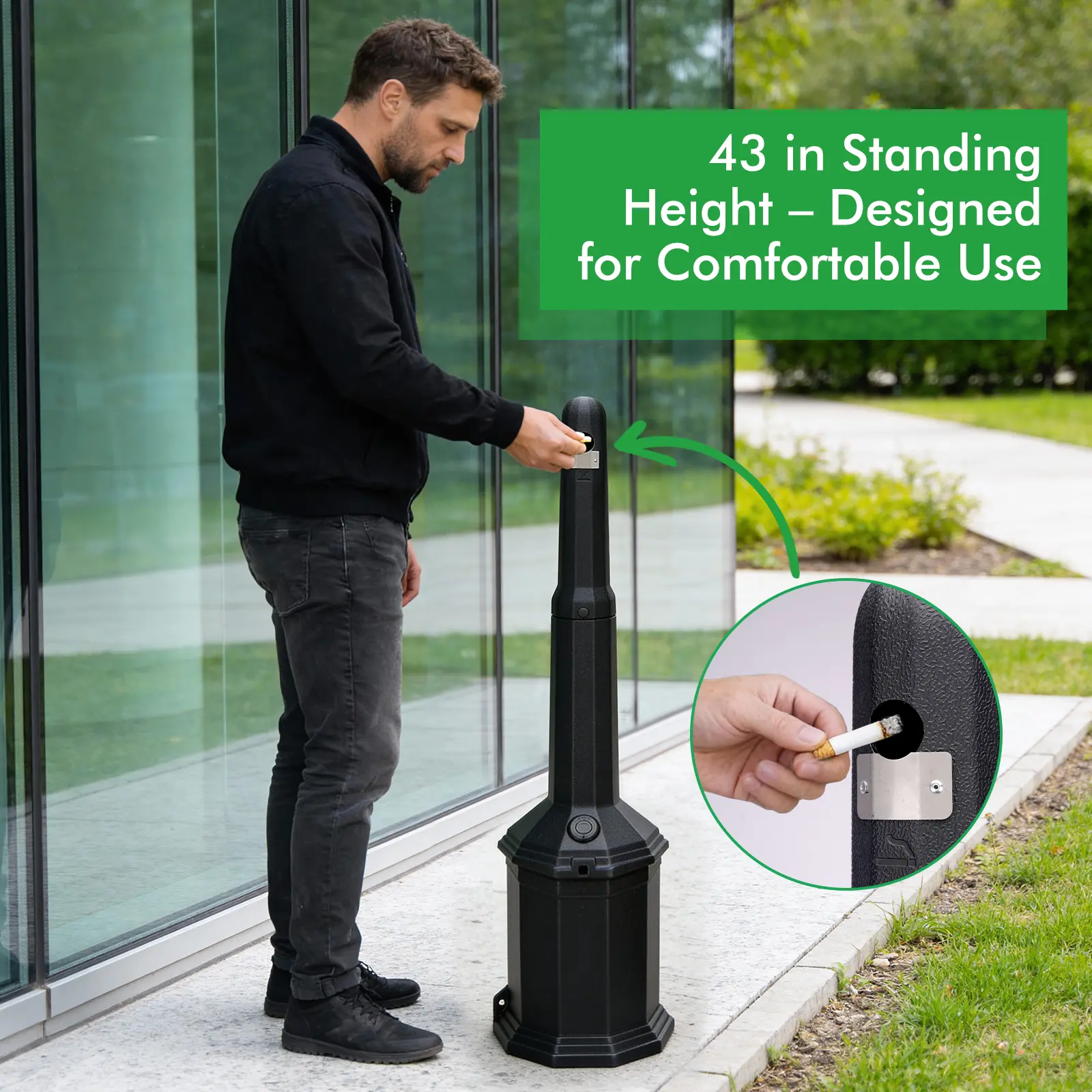 WGCTEK Smoker’s Outpost Site Saver Cigarette Receptacle, Black Durable Outdoor Use for Enhanced Safety Design Modern Sleek Finish