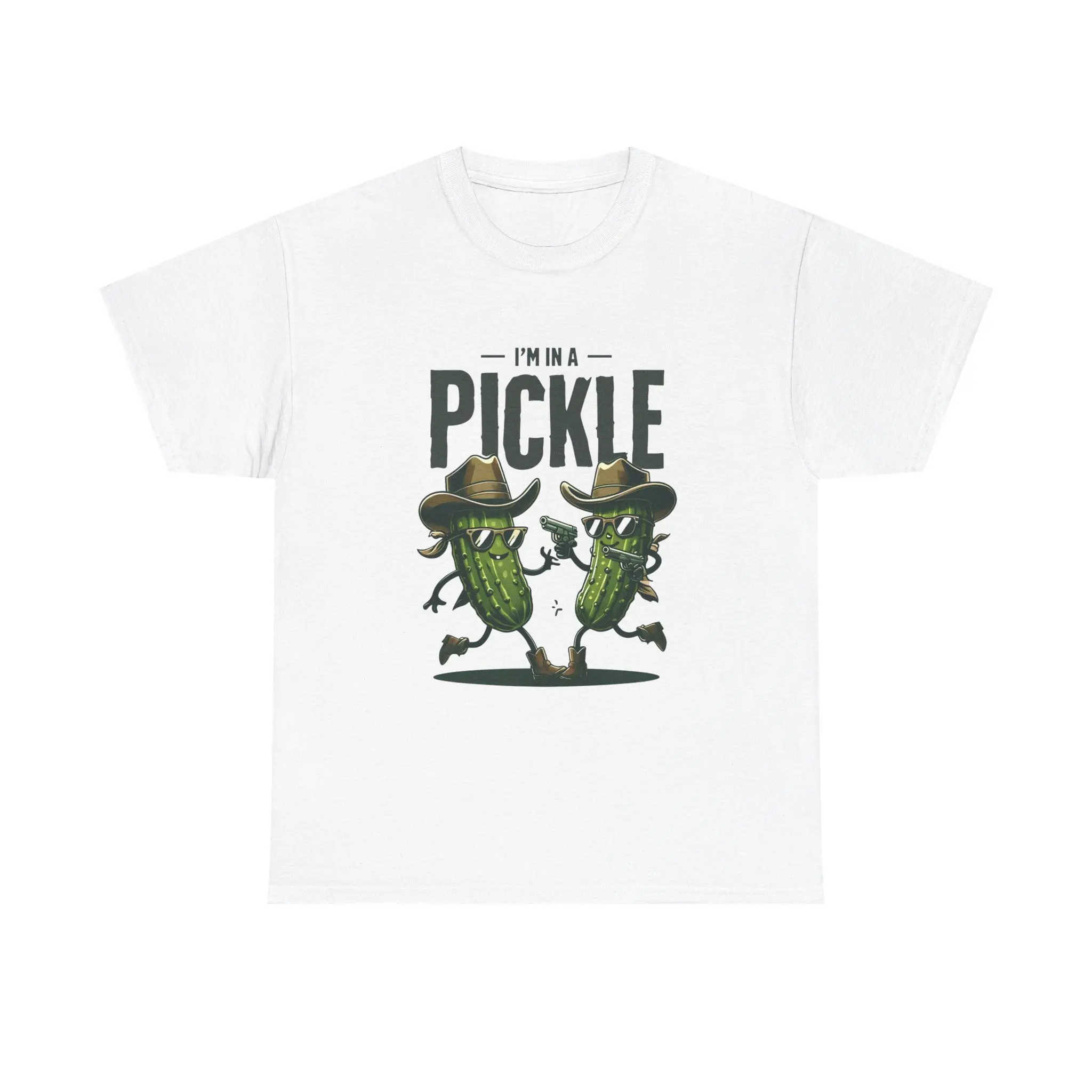 Western Themed Unisex Heavy Cotton Tee, Im in a Pickle Shirt, Gun Duel, Pickles Dueling, Funny Tshirt, Funny Tees, Cowboy Graphic Tee, Gift for him, gift for her, gift for all, Southwest, Cowgirl, Oversized, Funny shirt, merch, Pickles, Pickle