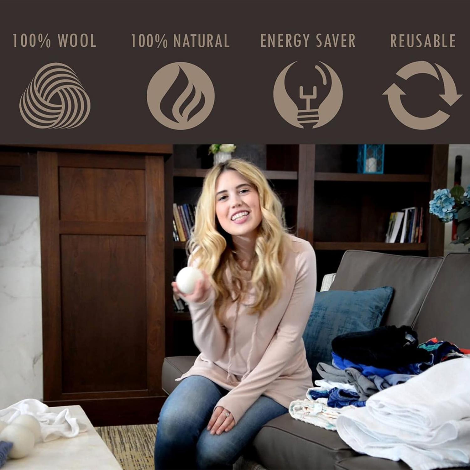 【FaddishDeal】6PCS Natural wool drying ball. Natural soft fabric, reusable, reduce wrinkles and save drying time, anti-static。 Laundry Springtok