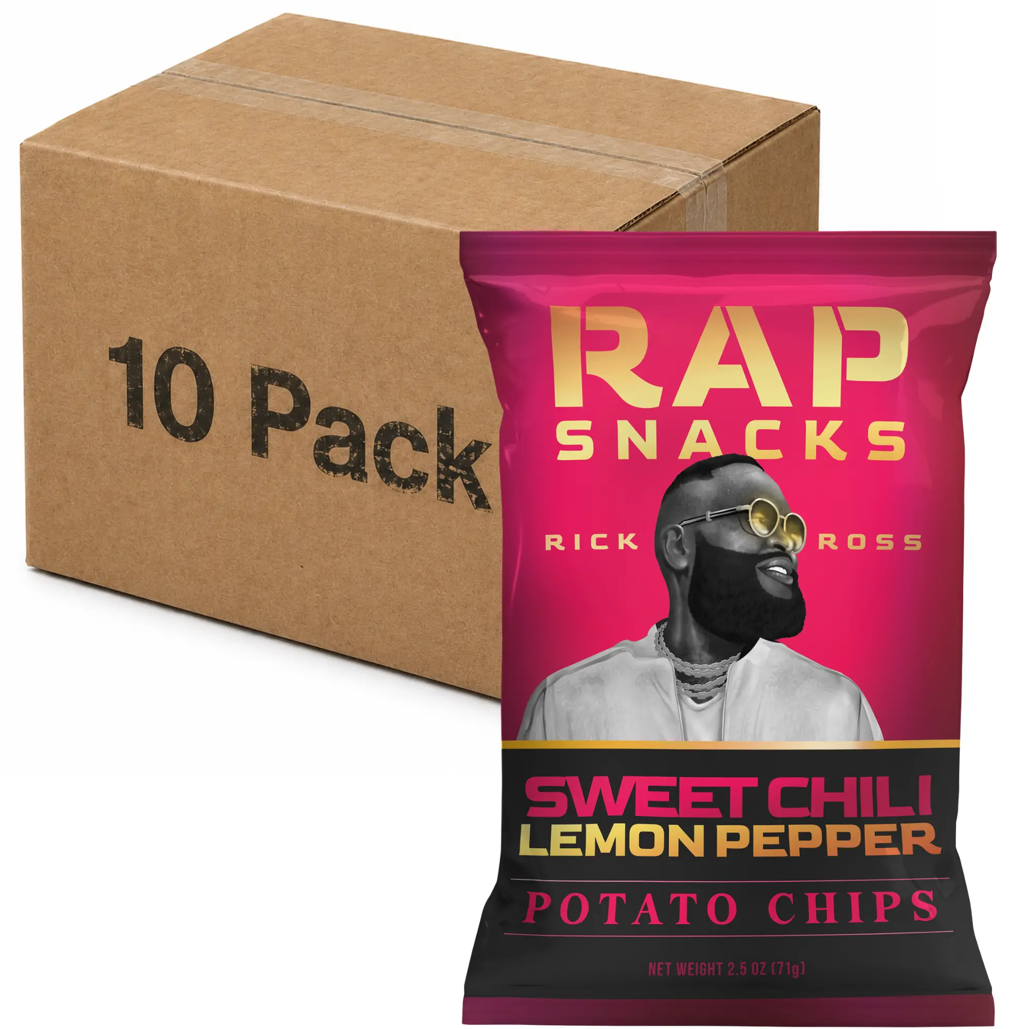 Rap Snacks Rick Sweet Chili Ross Lemon Pepper Potato Chips 2.2oz Cup (Pack of 10)