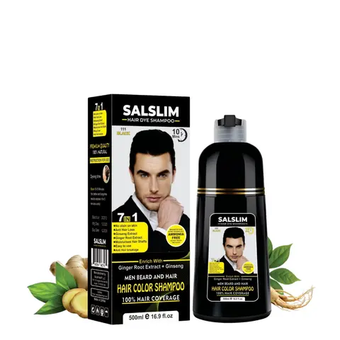 SALSLIM 7-in-1 Hair Dye Shampoo | For Men & Women | Hair Color Shampoo for Gray Hair Coverage | Herbal Formula with Ginseng & Ginger Extracts | Ammonia-Free | Hair & Beard Use | Hair dye transitions | Best gift for elders | For Men & Women