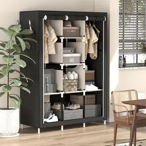 48.43" Portable Closet Wardrobe with Fabric Cover, Hanging Rods & Shelves, Large Capacity Storage Organizer for Bedroom and Living Room