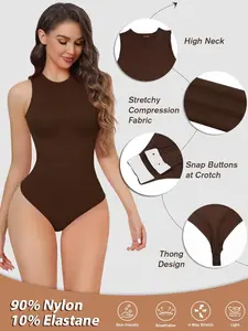 1/2 Pcs Women's  Round Neck Seamless Sleeveless Racerback Bodysuit, Tummy Control High-Waist Shaping Compression Bodysuit,  Shapewear Bodysuits, Womenswear, Stylish, Sporty, Versatile For All Seasons