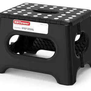 HBTower Folding Step Stool 9 Inch - Holds 600 lb, Non-Slip Surface & Carry Handle - Sturdy Step Stool for Kids, Toddlers & Adults - Compact Foldable Foot Stool for Kitchen, Bathroom, Bedroom, Outdoor