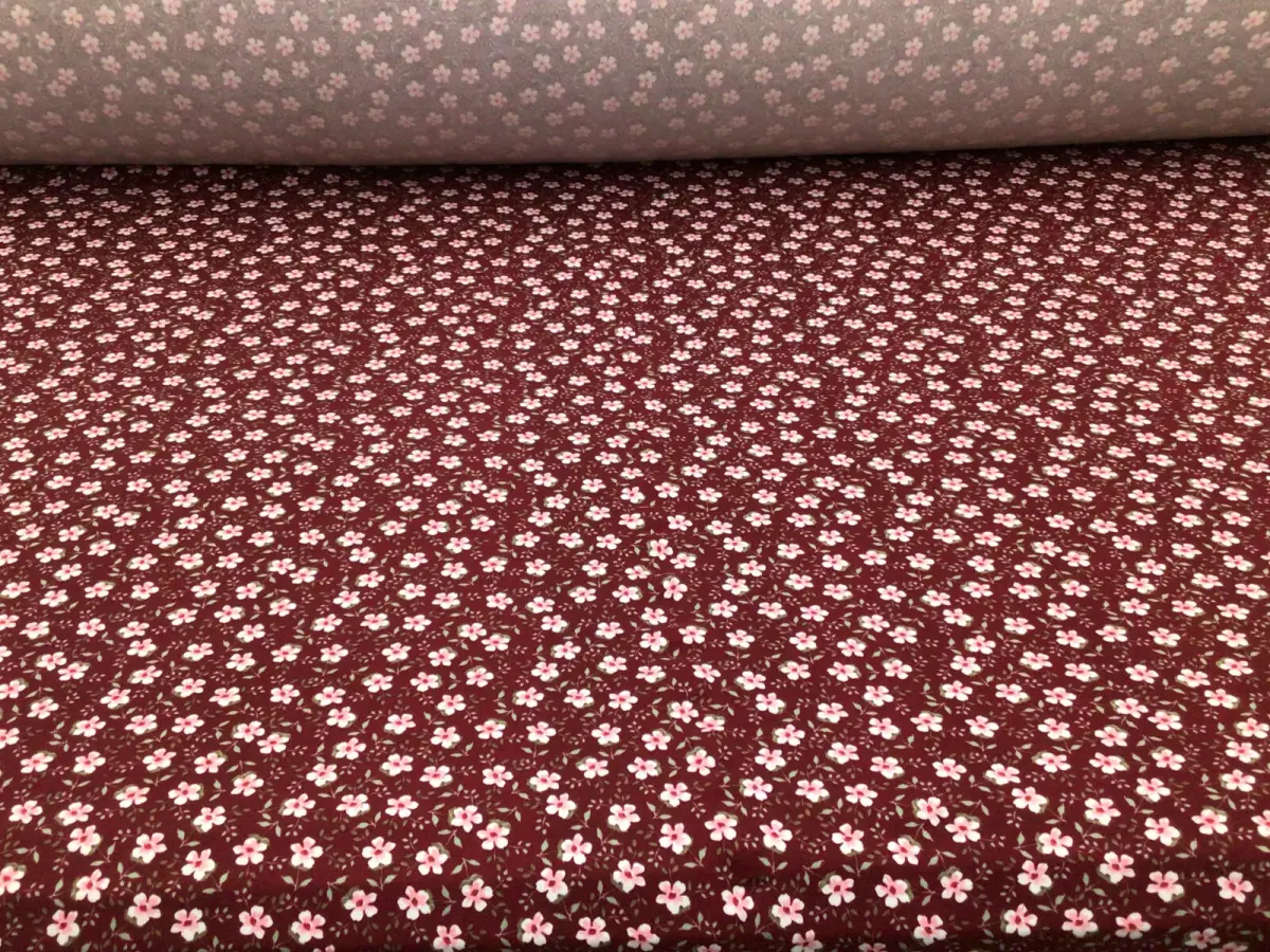 Double Brushed DTY Floral Spandex Stretch Apparel Fabric Burgundy Pink Tan L311