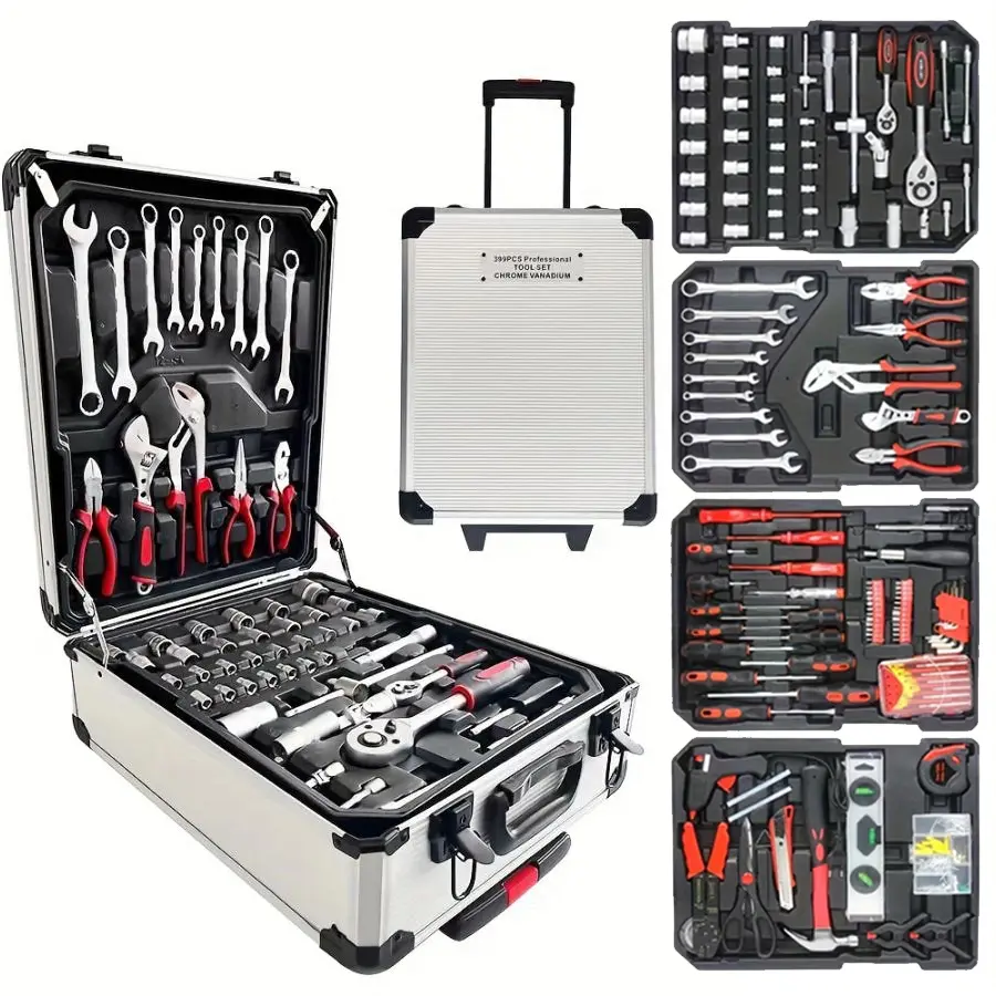 899PCS Large Capacity Metal Hand Toolbox, The Ultimate Home Repair Master Set - Comprehensive Toolbox, With 4 Drawers, General Household Toolkit, Simple And Durable, Auto Repair Repair Tools, No Assembly Required, Father's Day,Christmas Gift