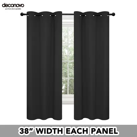 Deconovo 2-Panel Ready-Made Polyester Blackout Liner Drapes - 38W Short Home Decorative Darkening Curtains for Small Windows, Durable Smooth Fabric, Anti-Draft, Heat Reduction, UV Blocking Solid Color Bedroom Curtains, Home Decorative Curtain