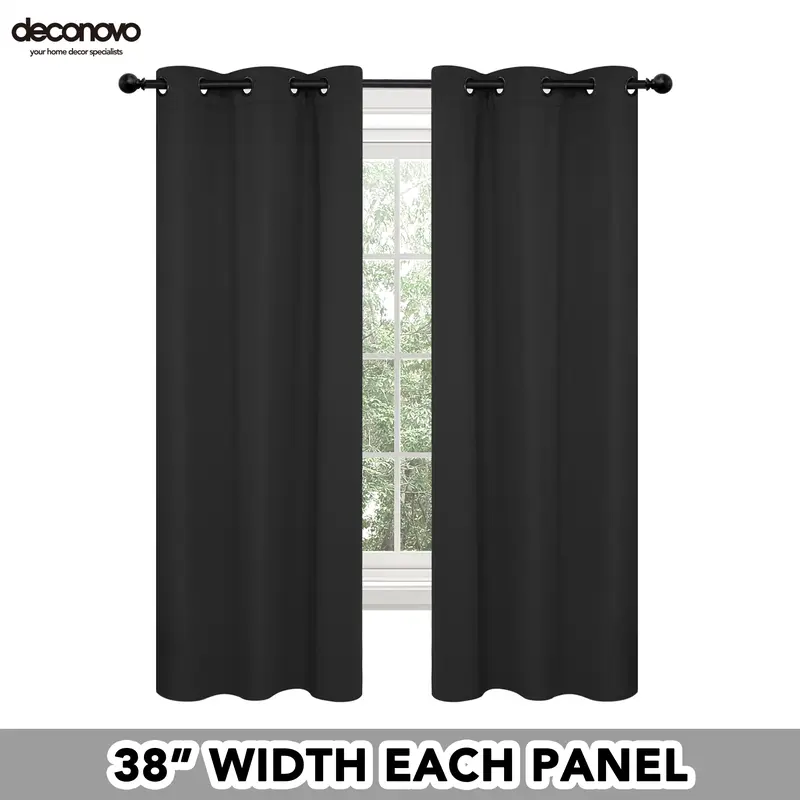 Deconovo 2-Panel Ready-Made Polyester Blackout Liner Drapes - 38W Short Home Decorative Darkening Curtains for Small Windows, Durable Smooth Fabric, Anti-Draft, Heat Reduction, UV Blocking Solid Color Bedroom Curtains, Home Decorative Curtain
