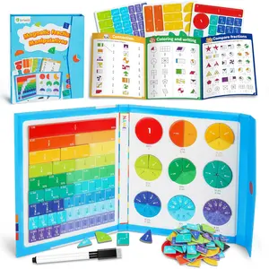 D-FantiX Magnetic Fraction Educational Puzzle, Magnetic Fraction Tiles & Fraction Circles Set, Math Manipulatives for Elementary School, Montessori Fraction Manipulatives Learning Toys for Kids