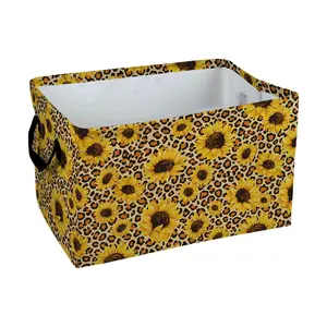 Sunflower Leopard Print Storage Baskets Storage Boxes Home Decor Storage Clothes Organization And Storage Home Decor Storage Holiday Gifts, Shelf Baskets, Organizer for Clothes, Toys, Books, Pet Lovers Home Decor, Playful Design, Laundry Basket