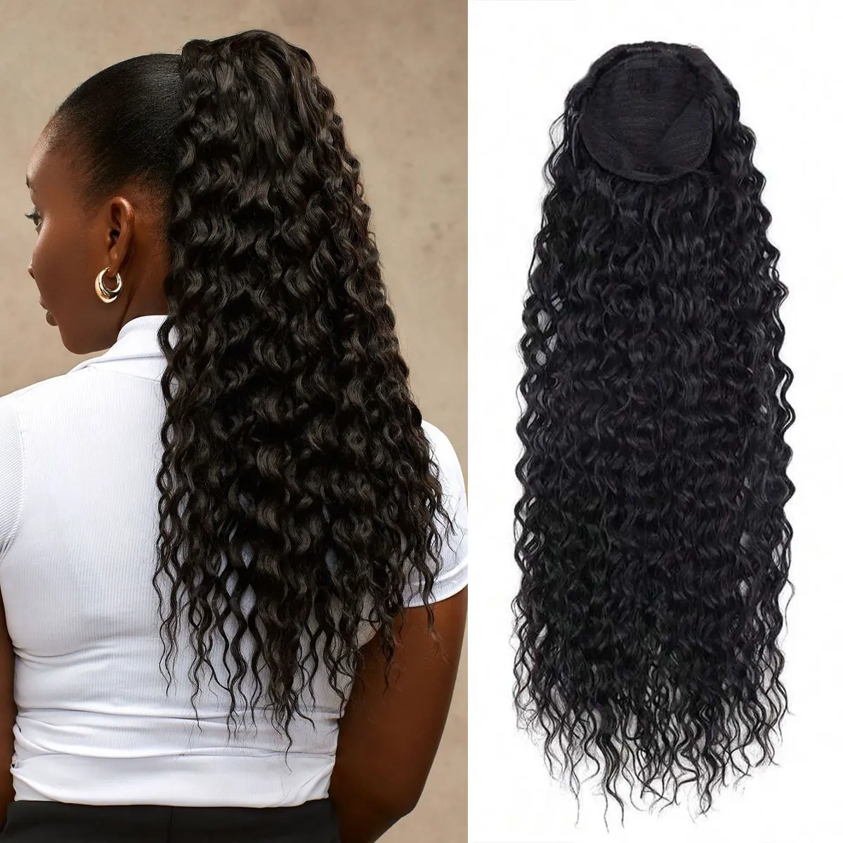 OQ HAIR Water Wave Ponytail With Clip In 100% Human Hair Hairstyle Extension Ponytail Wig Scrunchie Ponytail OQ HAIR Water Wave Ponytail With Clip In 100% Human Hair Hairstyle Extension Ponytail Wig Scrunchie Ponytail