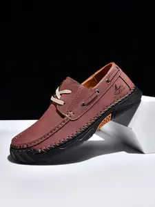 Men's Handmade Fashion Casual Shoes, Simple Lace-Up Low-Top Boat Shoes, Comfortable Wear-Resistant Anti-Slip, Large Size Men's Shoes