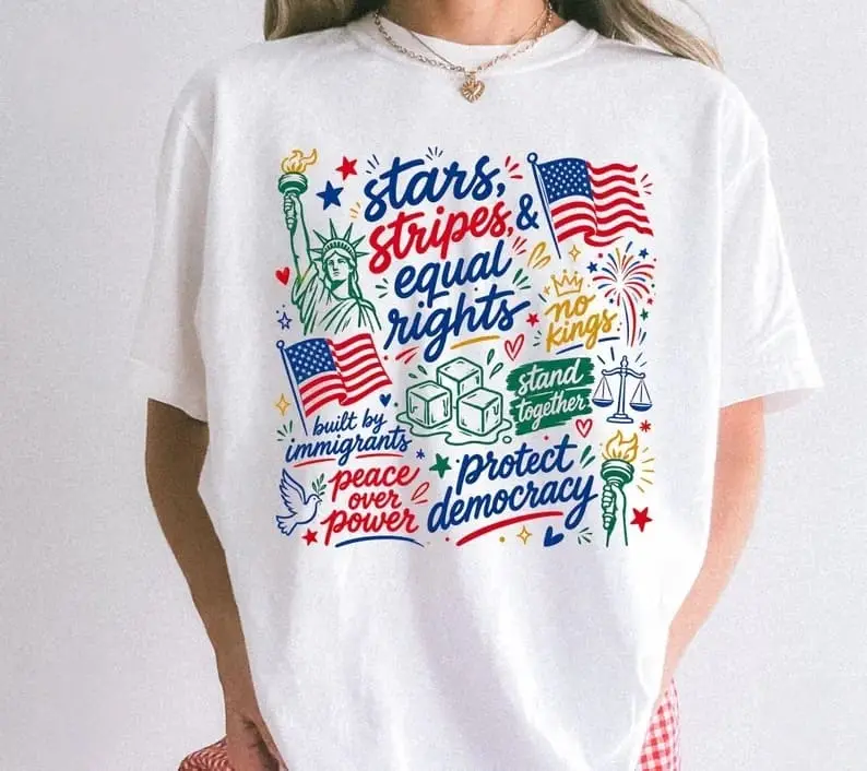 Women's Protect Democracy Graphic T-Shirt, Casual Basic Round Neck Tee in Smooth 100% Cotton with Seamless Design, Graphics, Solid