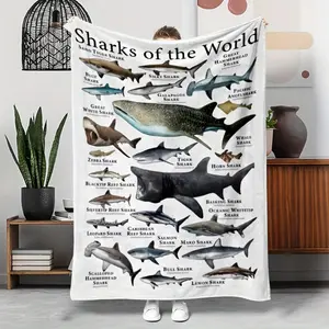 Sharks Of The World Blanket Ultra Soft Flannel Hypoallergenic Cozy Warm Durable Bedroom Couch Sofa Throw Decor Decorative Throw Perfect Birthday Gift Christmas Gift for Ocean Lovers Kids Adults Viral Trending Marine Biology Style