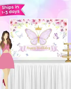 Butterfly Birthday Backdrop - 3ft x 5ft Durable Polyester/Vinyl Fabric for Photography & Party Decorations