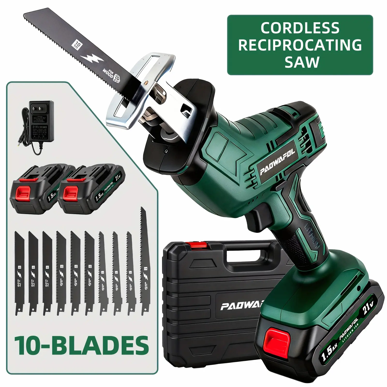Cordless Electric Reciprocating Saw, Equipped with 10 Blade/4 Blade Set for Wood/ Metal/ PVC Cutting, Featuring Multiple Functions In Woodworking And Home Improvement Tools