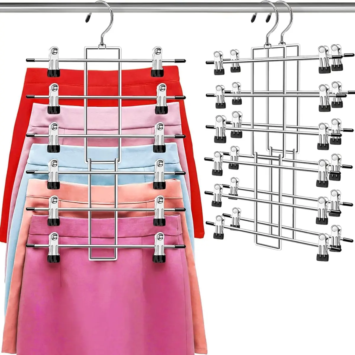 Pats Hangers, Space Saving Hanging Closet Organizer - 6 Tiers Skirt Hangers, College Dorm Room Essentials, Hangers Space Saving with Clips