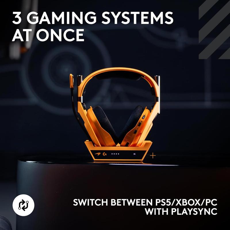 Logitech G Astro A50 X LIGHTSPEED Wireless Gaming Headset McLaren Edition + Base Station, PRO-G GRAPHENE, PLAYSYNC across Xbox Series X|S + PS5 + PC/mac, Bluetooth, HDMI 2.1 Passthru - Papaya Papaya (McLaren) A50X | PLAYSYNC Audio & Video Headset