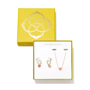 Kendra Scott Anna Pendant Necklace And Huggie Earrings - Pink/Gold