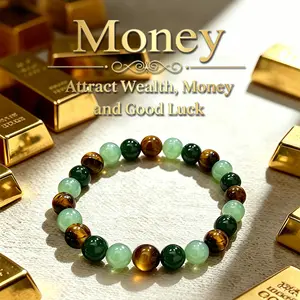 CrestJewels wealth bracelet featuring natural Dongling jade, green quartz, and tiger’s eye—a lucky bracelet that attracts wealth, locks in good fortune, and brings prosperity; a blue friendship beaded protective bracelet, ideal as an encouragement gift.