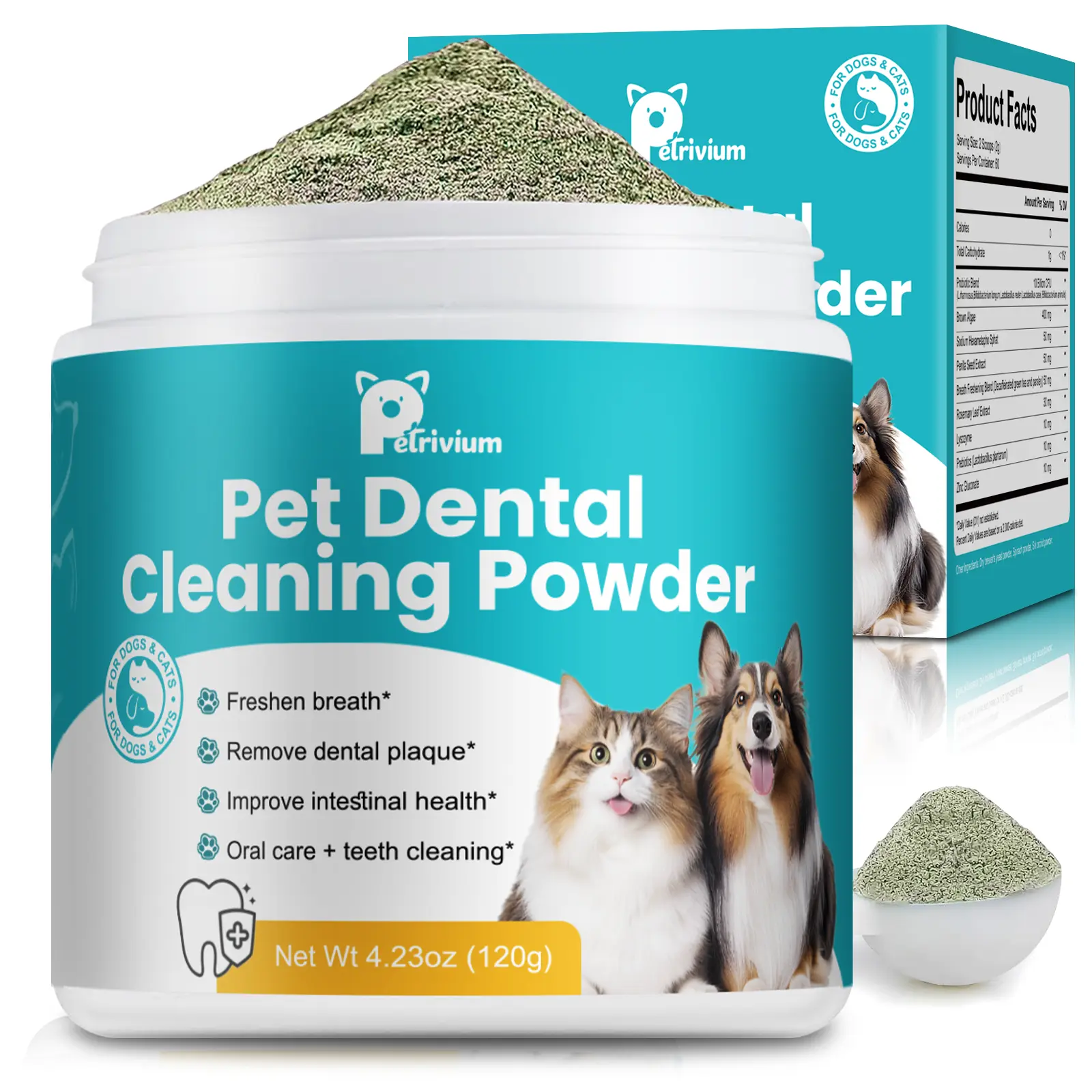 Petrivium 60 Servings Dog Teeth Cleaning Powder, Pet Dental Cleaning Powder for Dogs & Cats – Removes Tartar & Stains, Freshens Breath, Natural Oral Care Toothpaste Alternative,Plaque Tartar Remover with Postbiotic-#Summervibes#petlovers