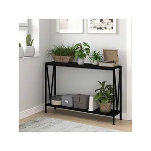 Console Table For Entryway,2-Tier Narrow Console Sofa Side Table For Entryway Hallway Living Room,Foyer Sofa Table Narrow With Storage,Black,42.9