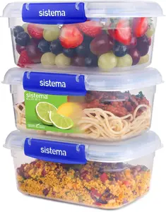 Sistema KLIP IT PLUS Leakproof Food Storage Containers | 1 L | Airtight, Stackable & Nestable Meal Prep Containers with Lids | School Lunch Boxes | BPA-Free | 3 Count