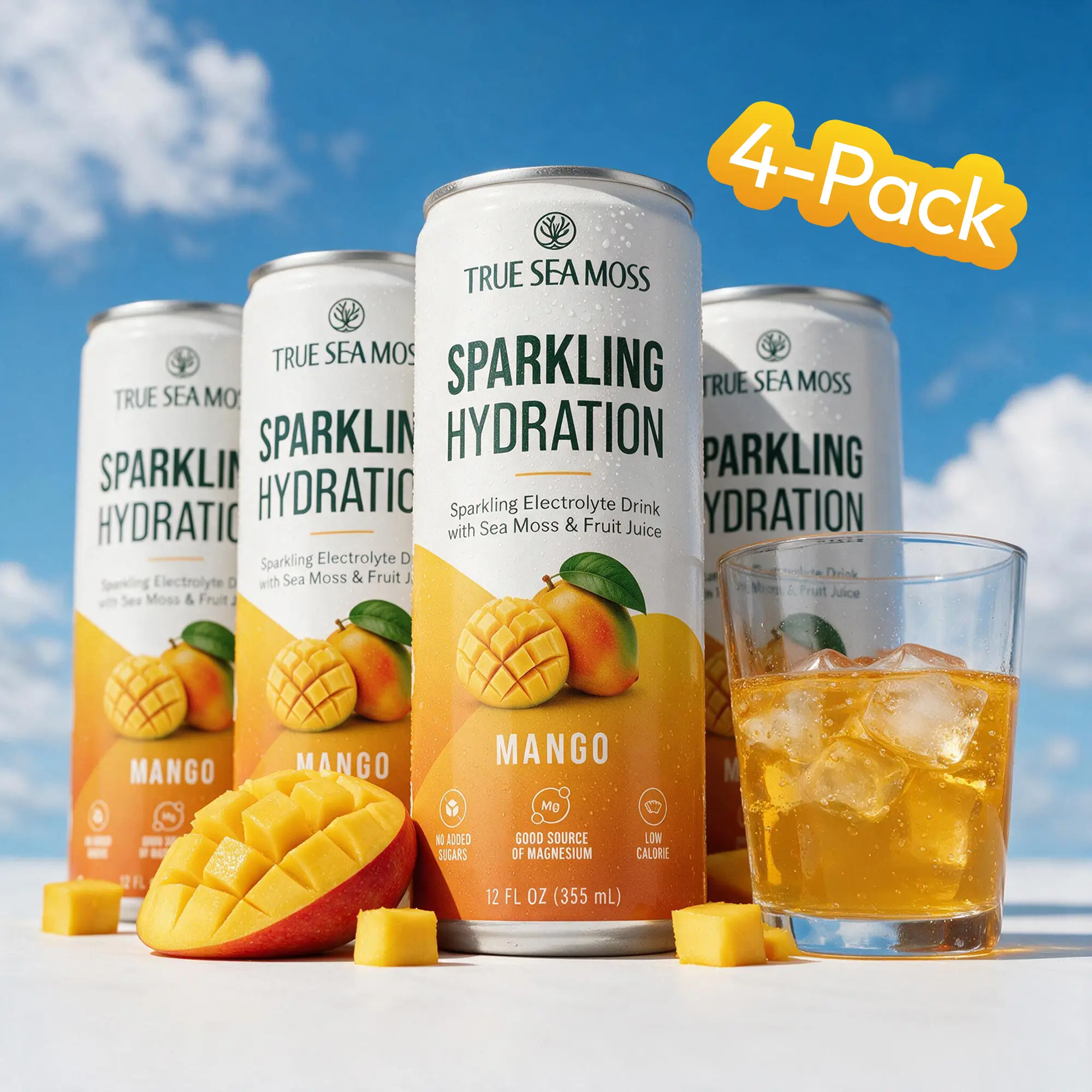 NEW - 4 PACK True Sea Moss Sparkling Hydration | Multiple Flavors – Fizzy Cans – Rich in Minerals & Vitamins – supports hydration