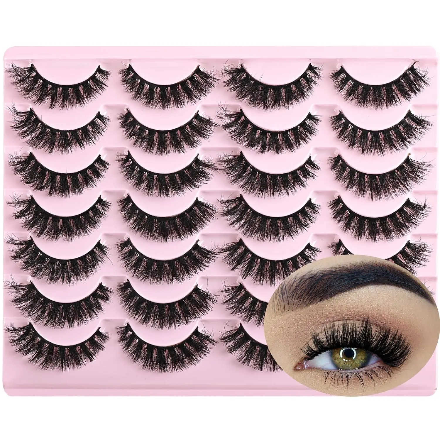 Wispy Mink Lashes Fluffy False Eyelashes 14 Pairs Fake Eyelashes Natural Look Short Natural Lashes Cat Eye Lash Wispy Volume Eyelash Faux Mink Strip Lashes Pack for Daily Makeup (F19 | 6-13 mm)