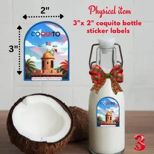 Coquito Brand 3x2 Coquito Bottle Labels Stickers Physical Item 2 Inch by 3 Inch Decorative Stickers for Bottles Each Order Includes 12 Stickers Festive Touch for Holiday Sales or Gifts