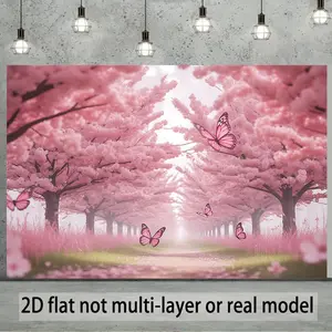 Summervibes 2D Flat, 1pc Pink Cherry Blossom Banner - Wall Hanging Decorations Suitable for Home, Birthday Parties, Spring Weddings, Showers, Photo Backdrops, Room Decorations, Polyester Background with Cherr