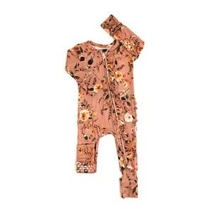 Lucia V RUFFLE ZIP Super Soft Bamboo Viscose Zipper One Piece with Mitten Cuff & Fold-Over Foot for Newborn to 24m