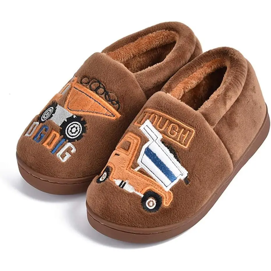 Kids' Cartoon Print Velvet Slippers, Fuzzy Warm Slip-Ons with Thick Non-Slip Sole, Indoor House Shoes for Toddler Boys & Girls, Thick Sole Slippers, Children, Fuzzy Warm Slippers